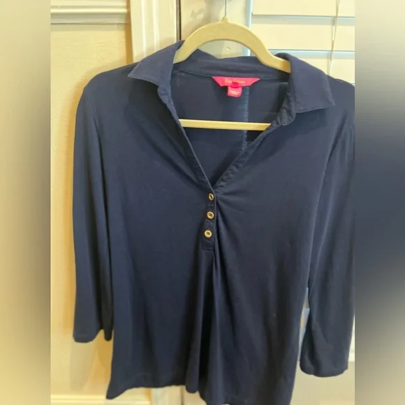 Lilly P three quarter sleeve navy polo . Excellent condition. Barely worn. - Picture 4 of 14